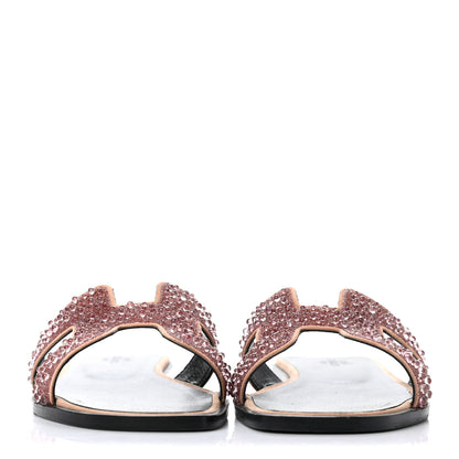 Hermes Suede Goatskin Crystal Oran Sandals 37.5 Rose Nude 2 of 8