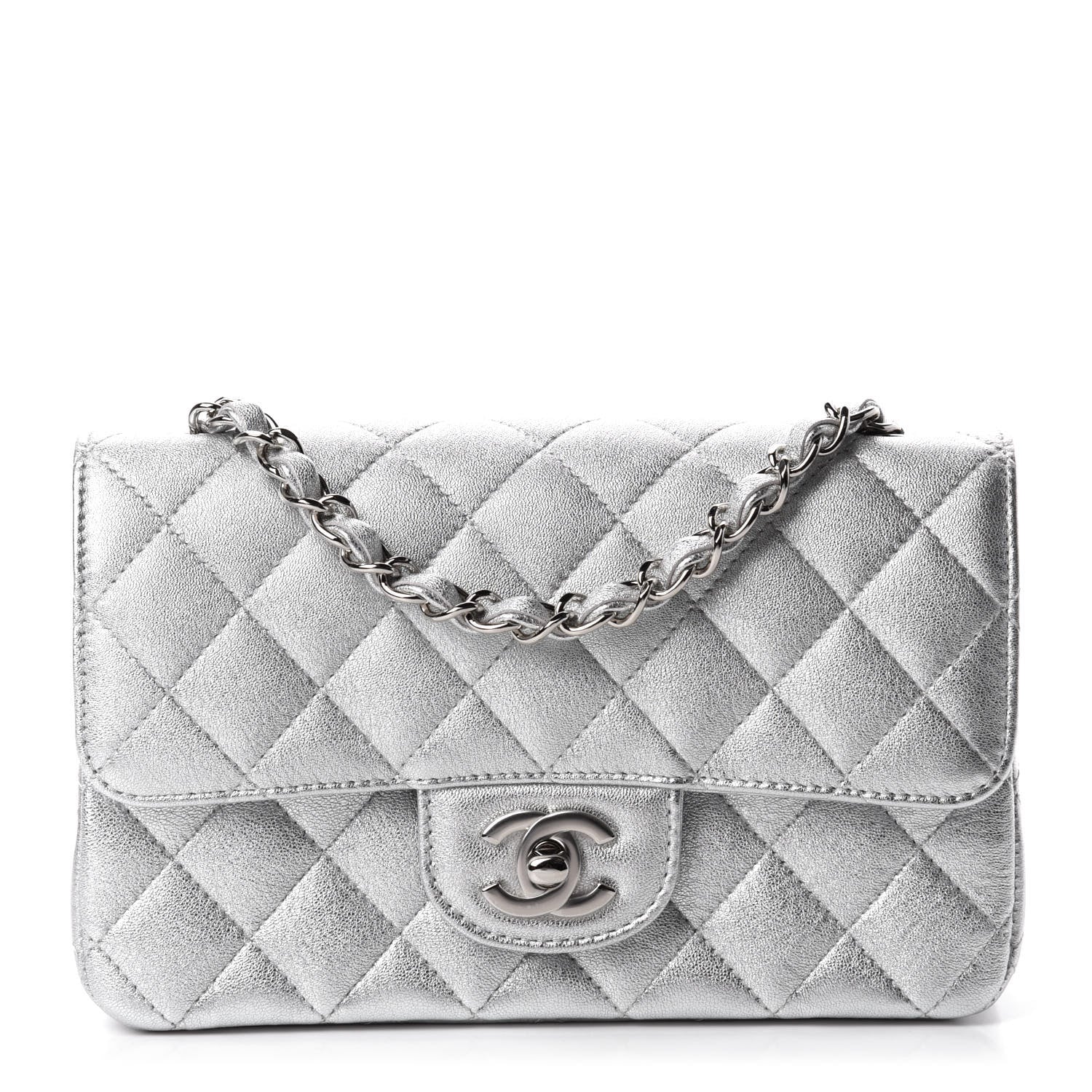 Chanel Metallic Lambskin Quilted Mini Rectangular Flap Silver 1 of 11