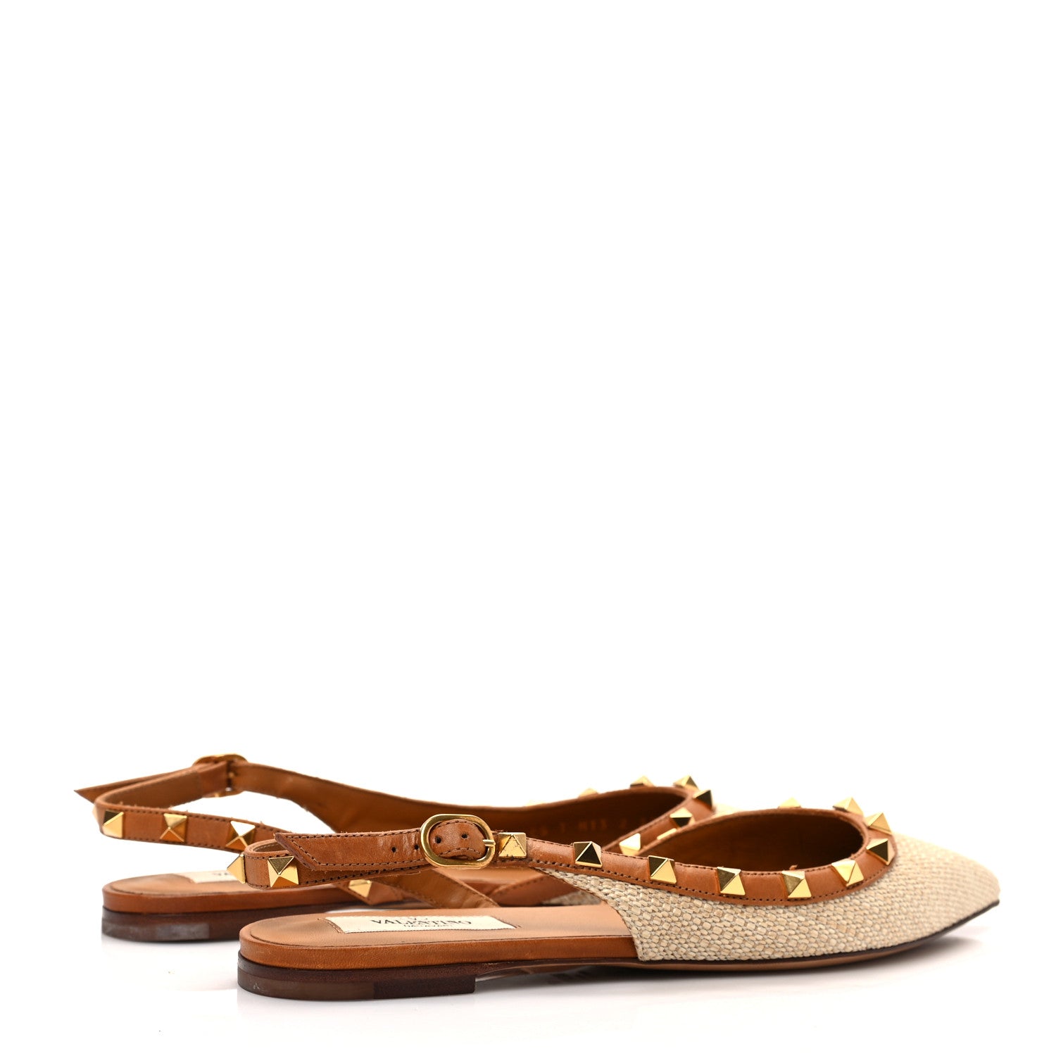 Valentino Garavani Raffia Calfskin Rockstud Slingback Flats 37 Naturale 4 of 8