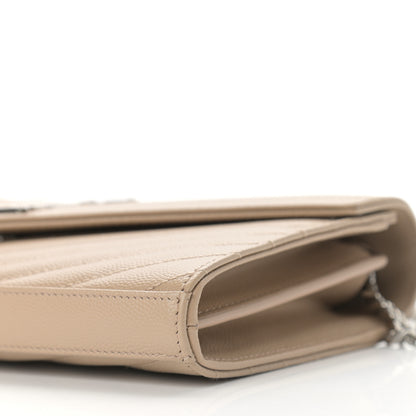 Saint Laurent Grain De Poudre Matelasse Chevron Monogram Chain Wallet Nude Powder 10 of 11