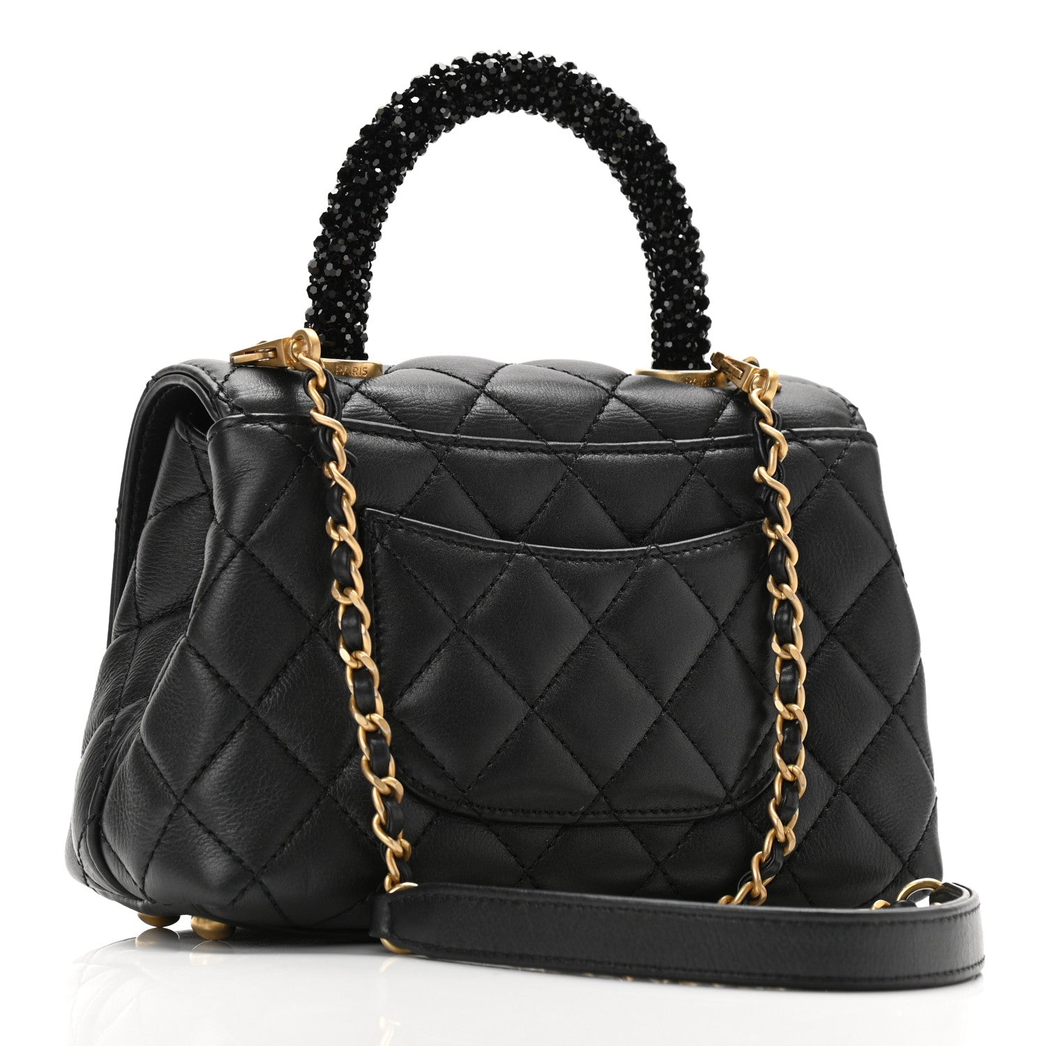 Chanel Calfskin Crystal Quilted Mini Coco Handle Flap Black Black 3 of 10