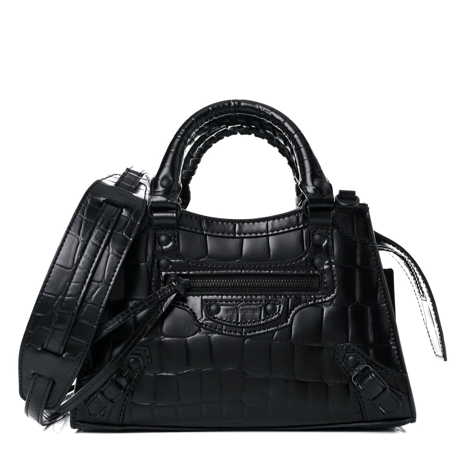 Balenciaga Semi Shiny Calfskin Crocodile Embossed Neo Classic Black Hardware Mini City Black 1 of 10