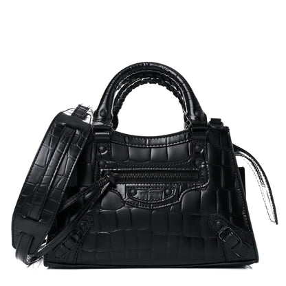 Balenciaga Semi Shiny Calfskin Crocodile Embossed Neo Classic Black Hardware Mini City Black 1 of 10
