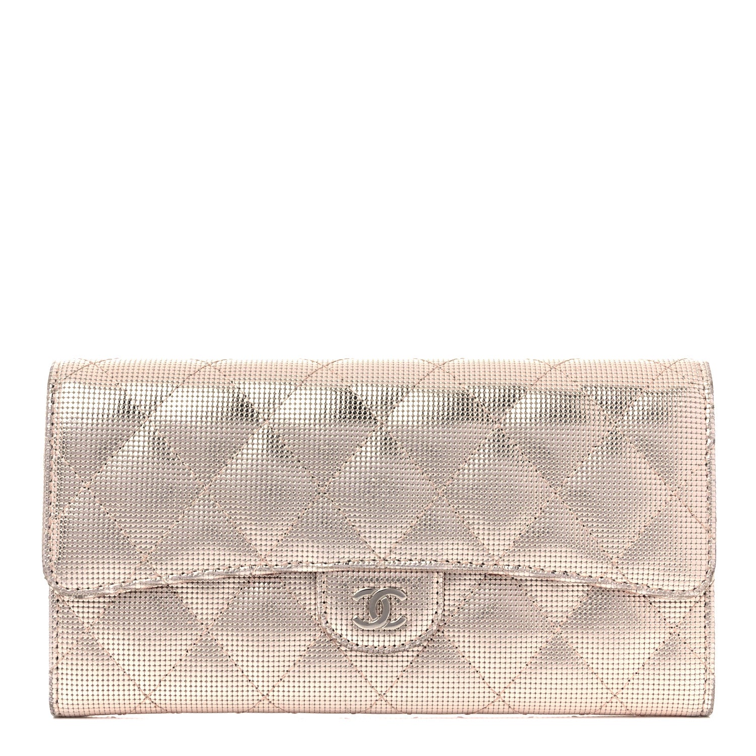 Chanel Metallic Calfskin Quilted Pixel Effect Large Flap Wallet Pinky Gold 1 of 11