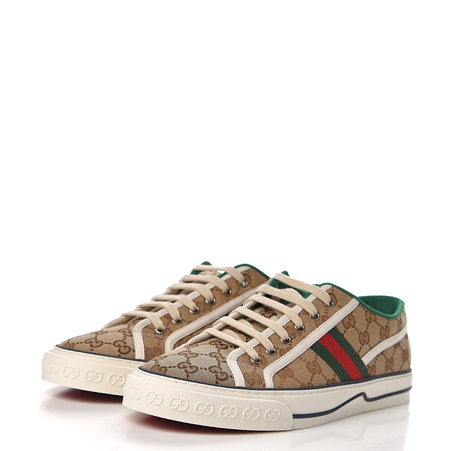 GG Monogram Web Mens 1977 Tennis Sneakers 10 Beige Ebony Mystic White