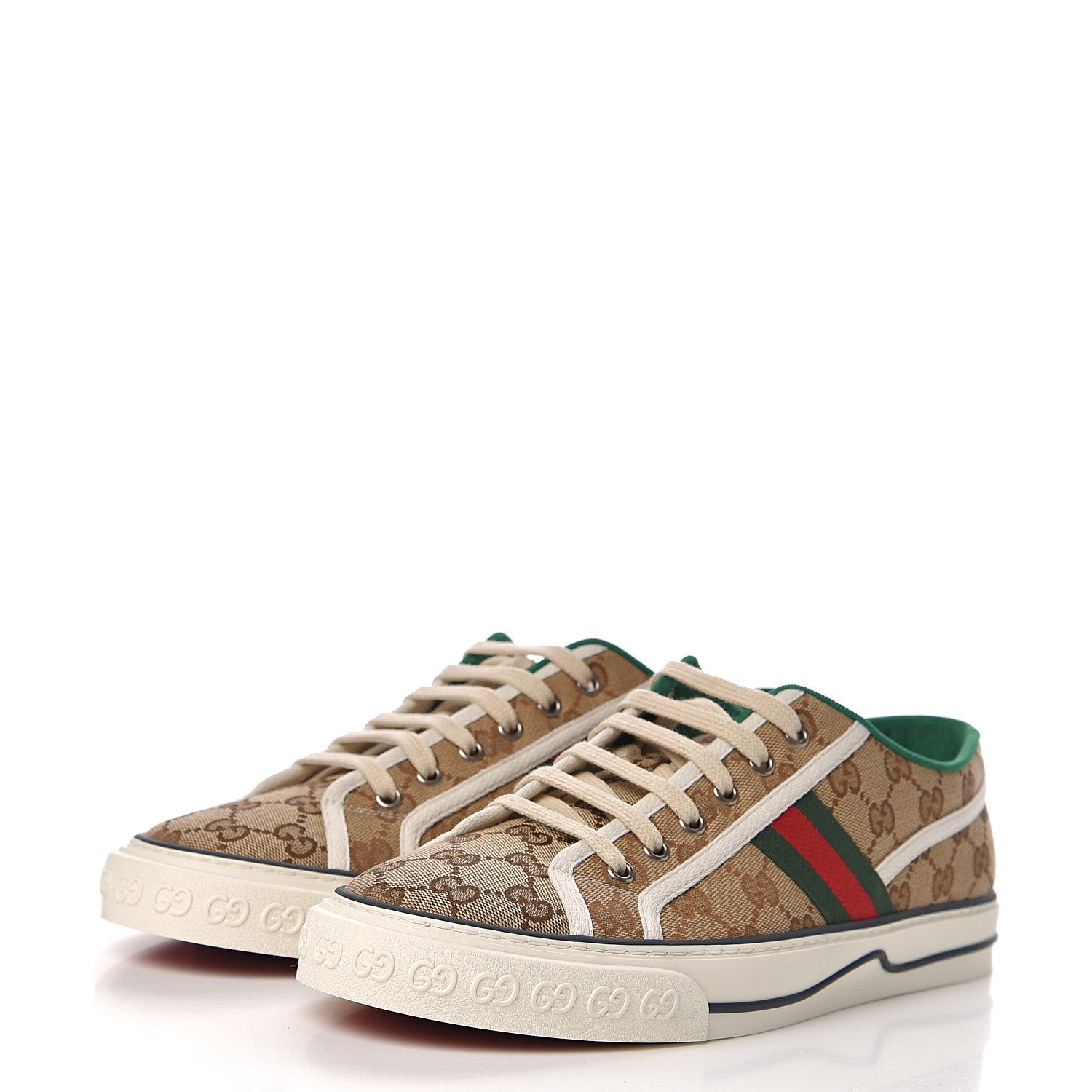 Gucci GG Monogram Web Mens 1977 Tennis Sneakers 10 Beige Ebony Mystic White 2 of 9