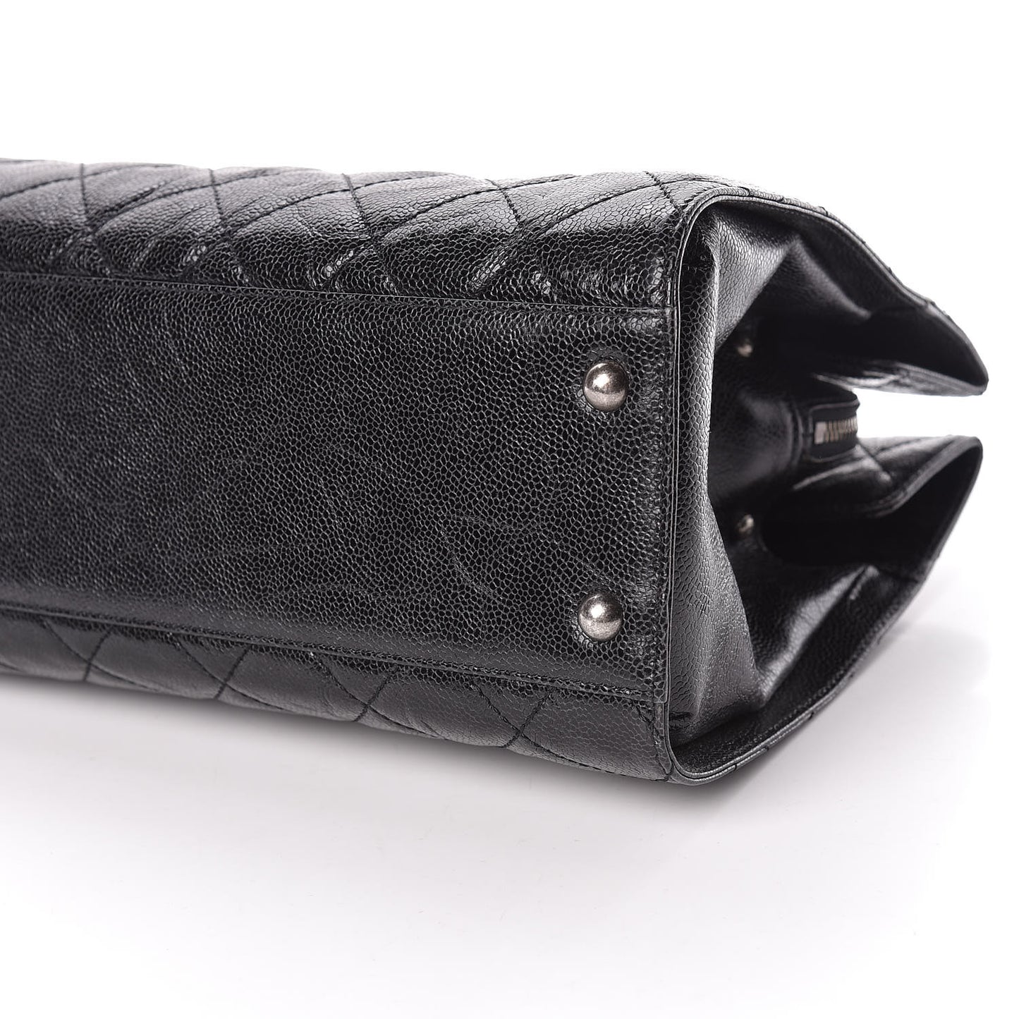 Crumpled Grained Calfskin Quilted CC Crave Tote Black