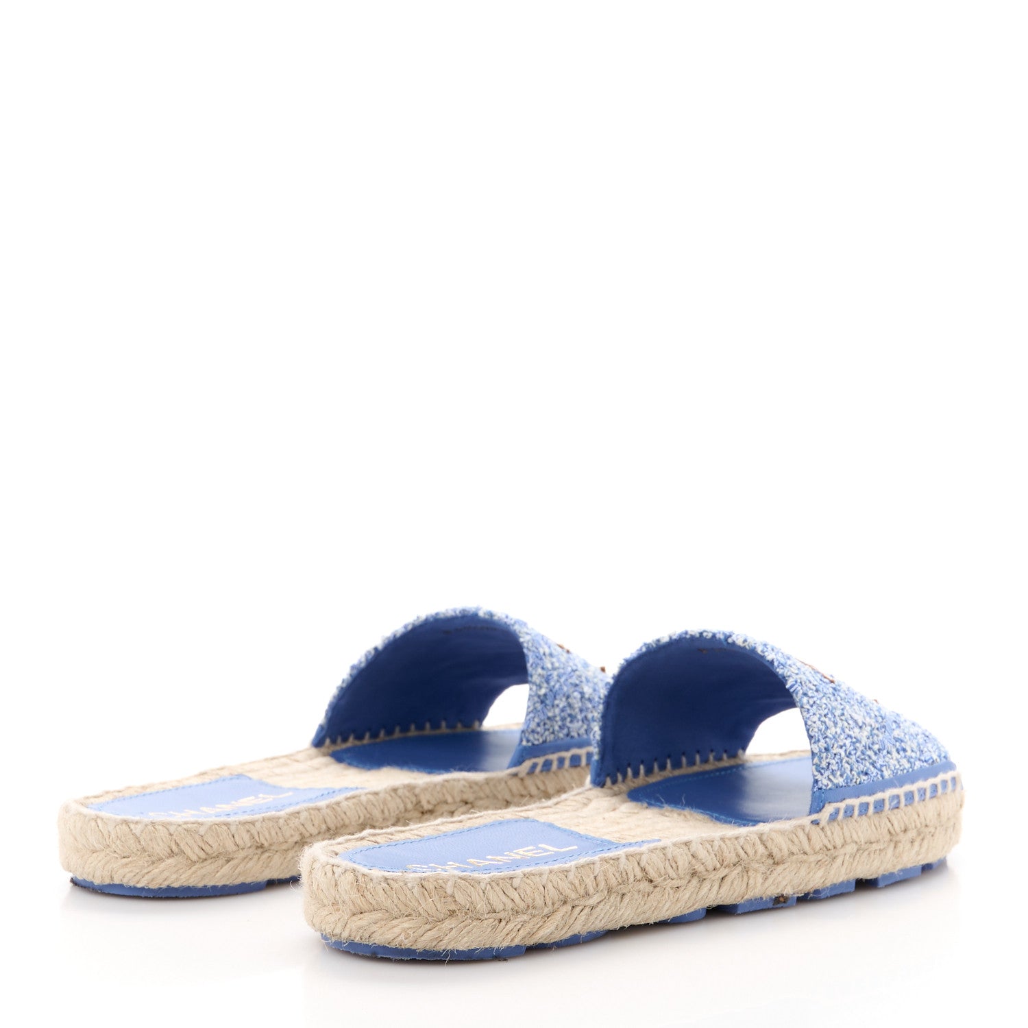 Chanel Tweed Laminated Lambskin CC Slide Sandals 38 Blue Gold 4 of 9
