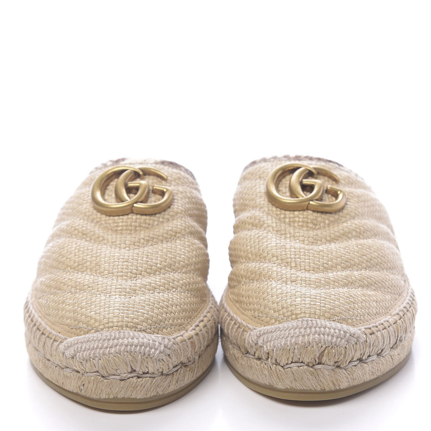 Gucci Straw Elaphe Matelasse GG Marmont Espadrille Slippers 37 Natural Cream Brown 2 of 12