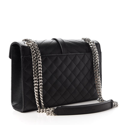 Saint Laurent Grain De Poudre Textured Mixed Matelasse Triquilt Medium Monogram Satchel Black 3 of 10