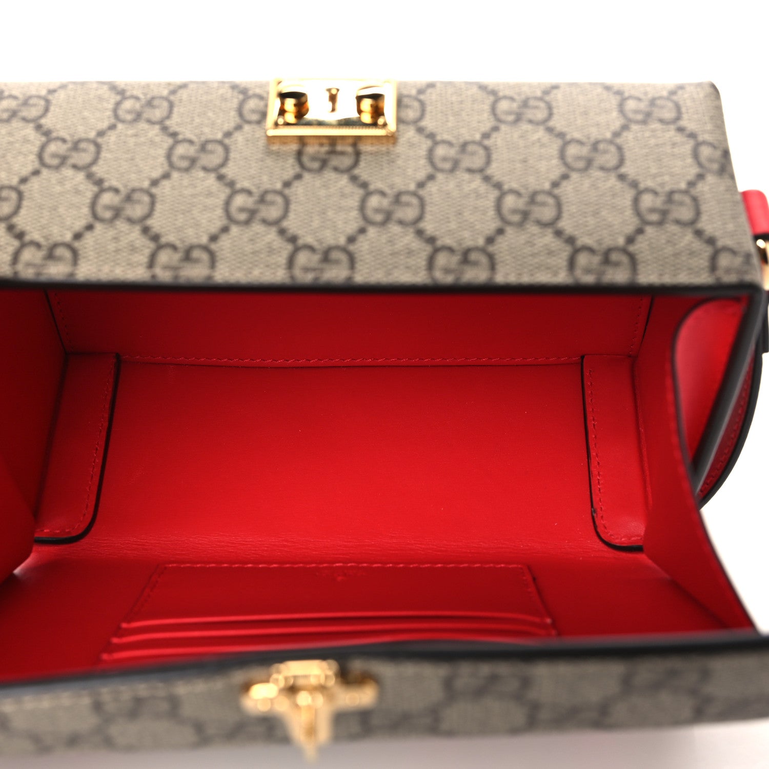 Gucci GG Supreme Monogram Moon Calfskin Love Valentines Day Padlock Case Beige Ebony New Geranium 5 of 8