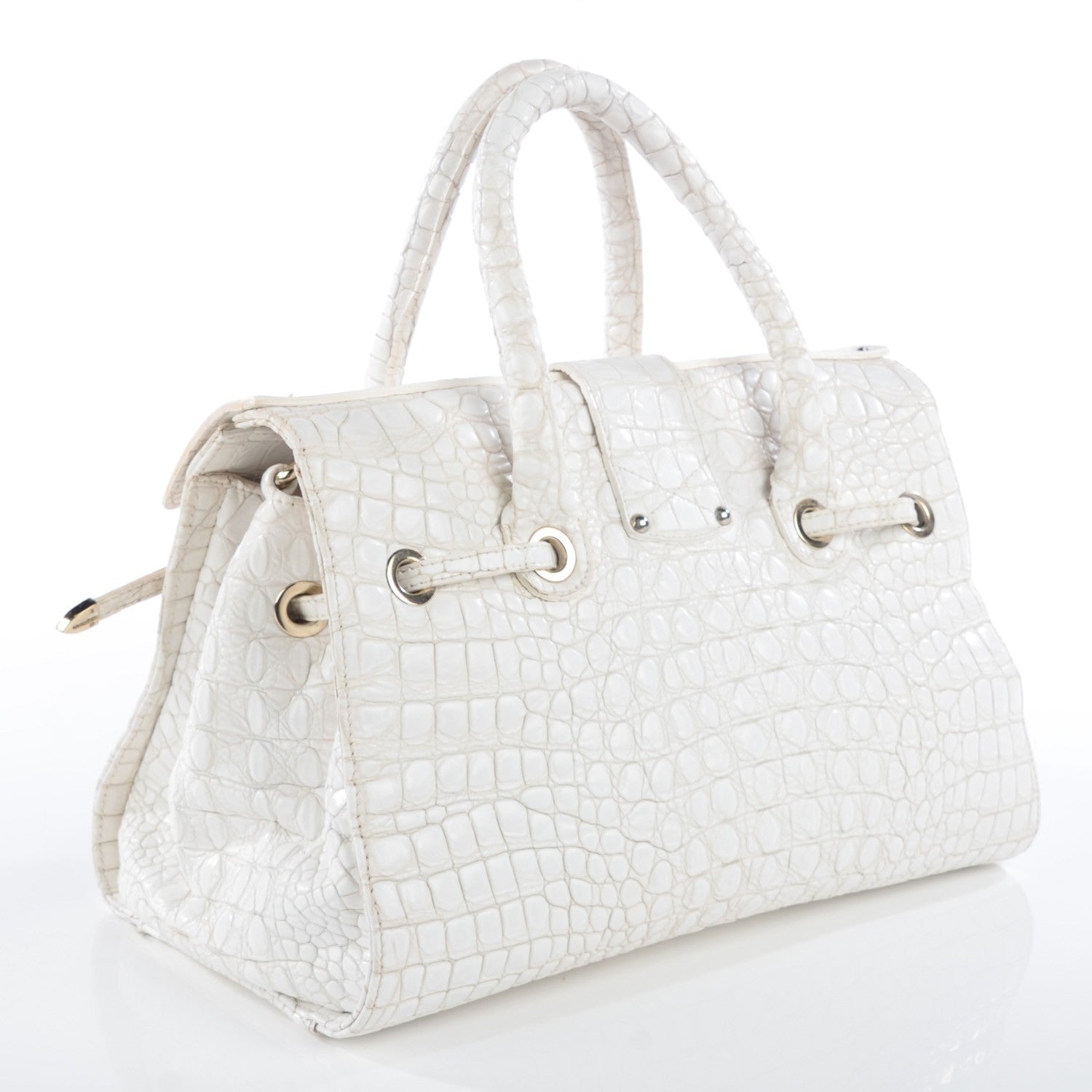 Jimmy Choo Calfskin Crocodile Embossed Large Rosalie Satchel White 6 of 12