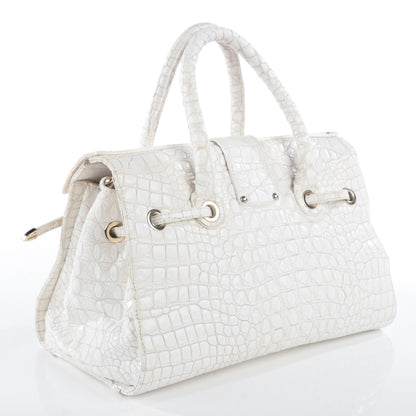 Jimmy Choo Calfskin Crocodile Embossed Large Rosalie Satchel White 6 of 12