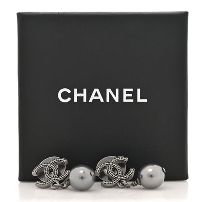 Chanel Pearl CC Drop Earrings Ruthenium Grey 5 of 5