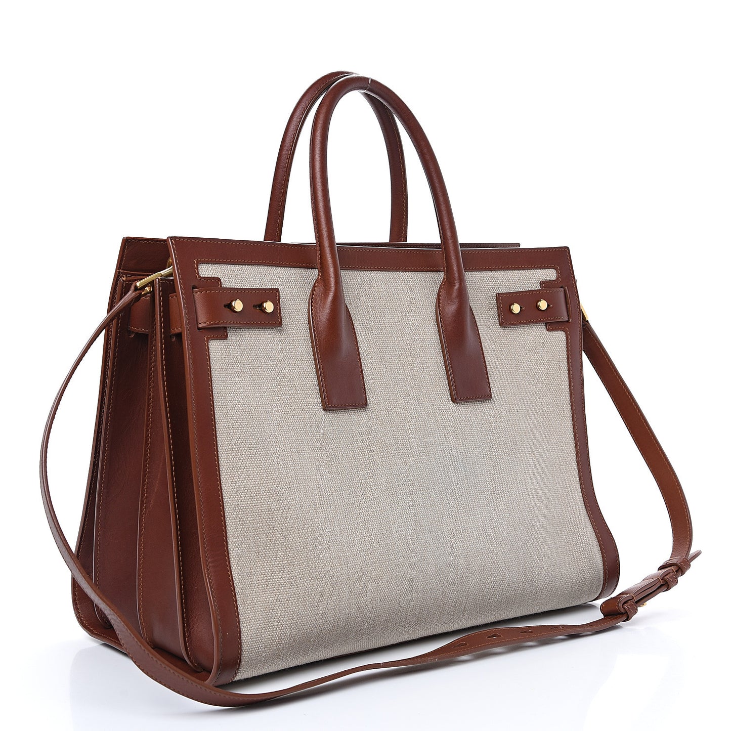 Linen Calfskin Medium Souple Sac De Jour Cognac