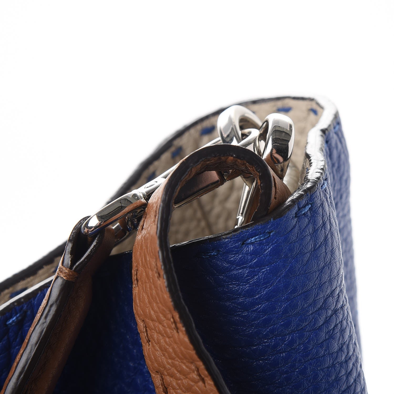 Fendi Cuoio Romano Selleria Tri-color Large Anna Bucket Bag Blue Neon 12 of 12