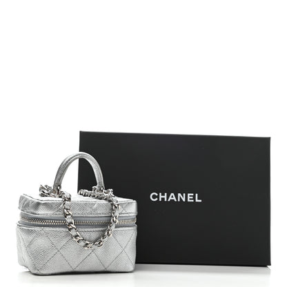 Chanel Metallic Caviar Quilted Mini Top Handle Vanity With Chain Silver 10 of 10