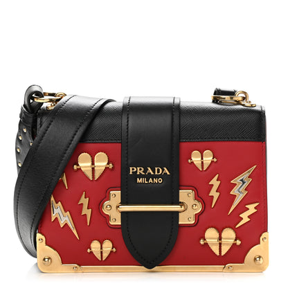 Prada City Calfskin Saffiano Cahier Hearts Bag Fuoco Black 1 of 9