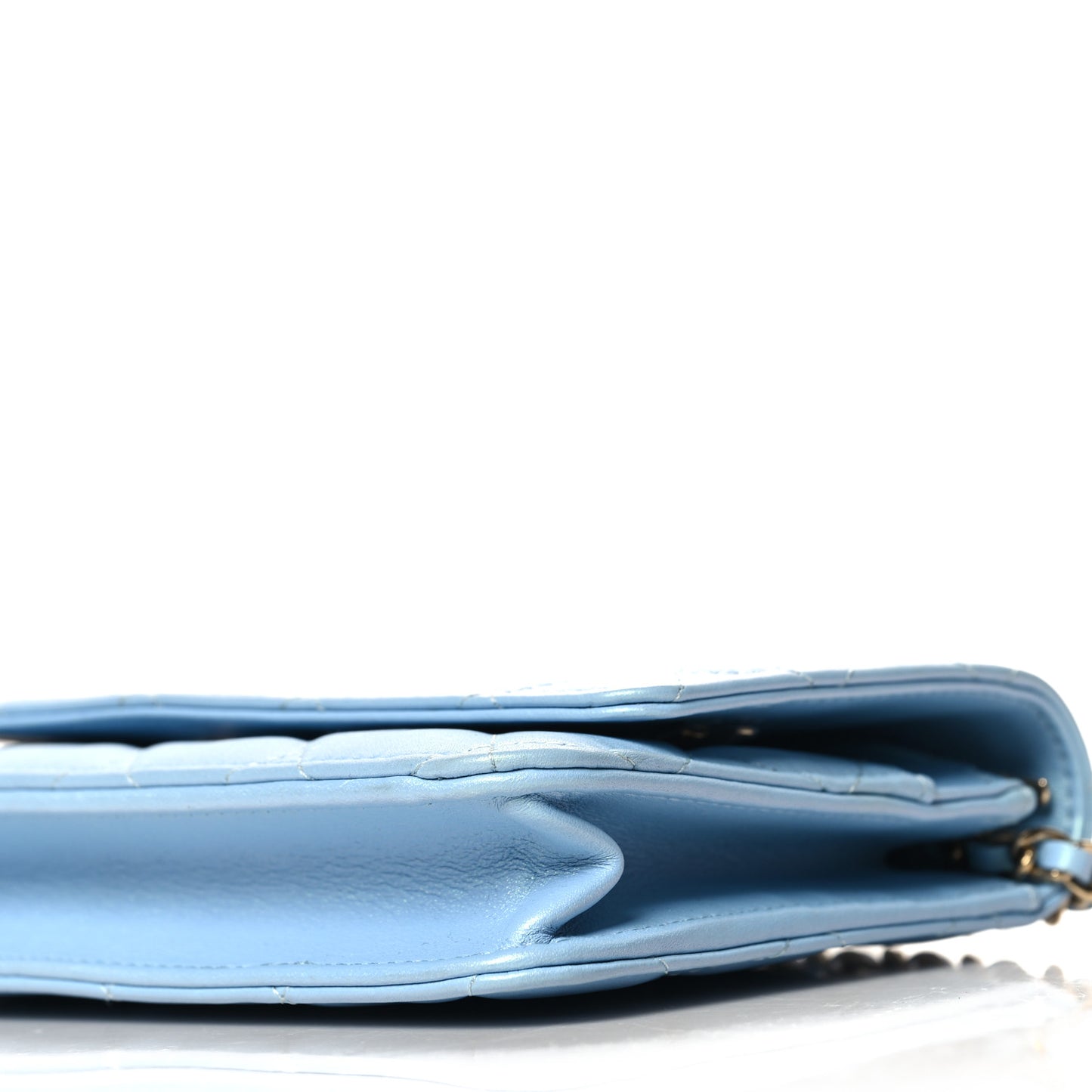 Lambskin Quilted Mini Wallet On Chain WOC Light Blue