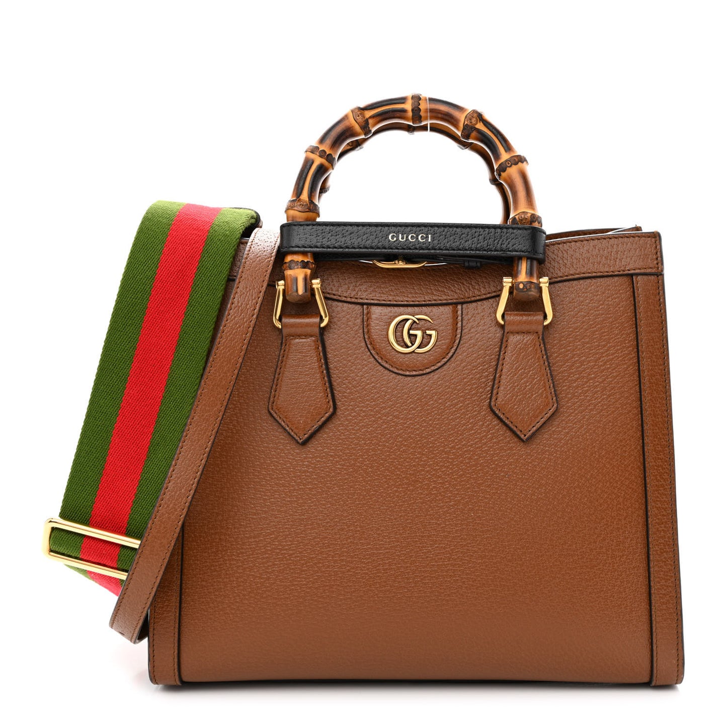 Textured Dollar Calfskin Web Small Diana Tote Bag Cuir Black