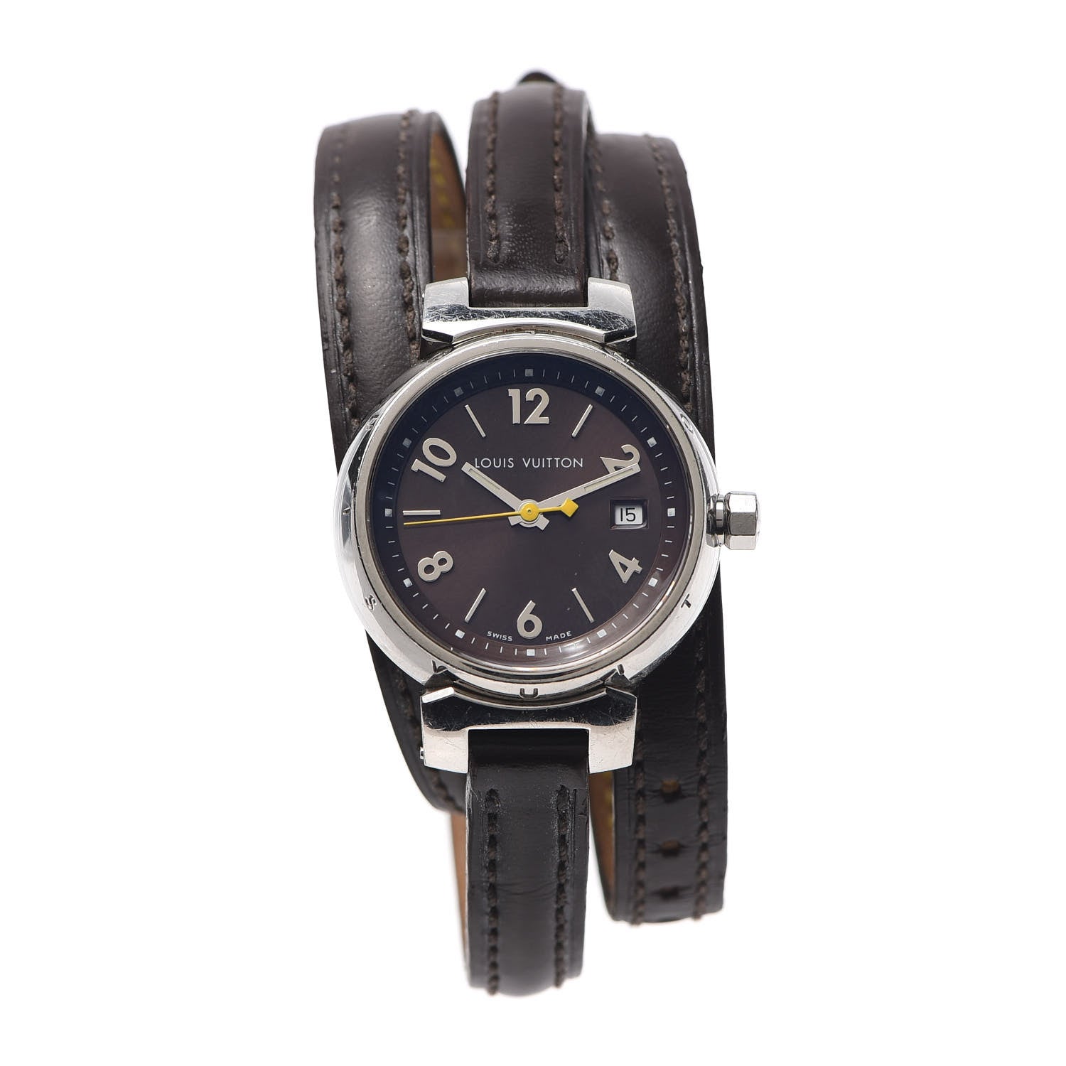 Louis Vuitton Stainless Steel Calfskin 28mm Tambour Triple Wrap Quartz Watch Brown 1 of 4