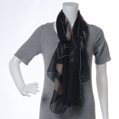 Chanel Silk Chiffon Floral Scarf Shawl Black Taupe 3 of 9