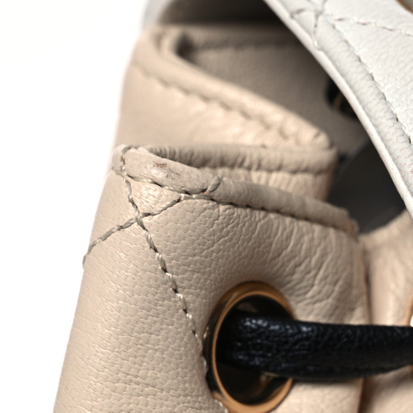 Goatskin Quilted Duma Drawstring Backpack Beige Black White