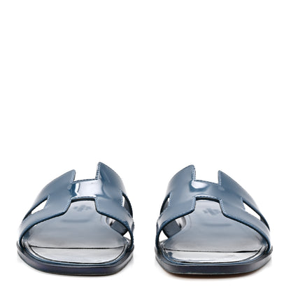 Hermes Patent Oran Sandals 38.5 Bleu Izmir 3 of 9