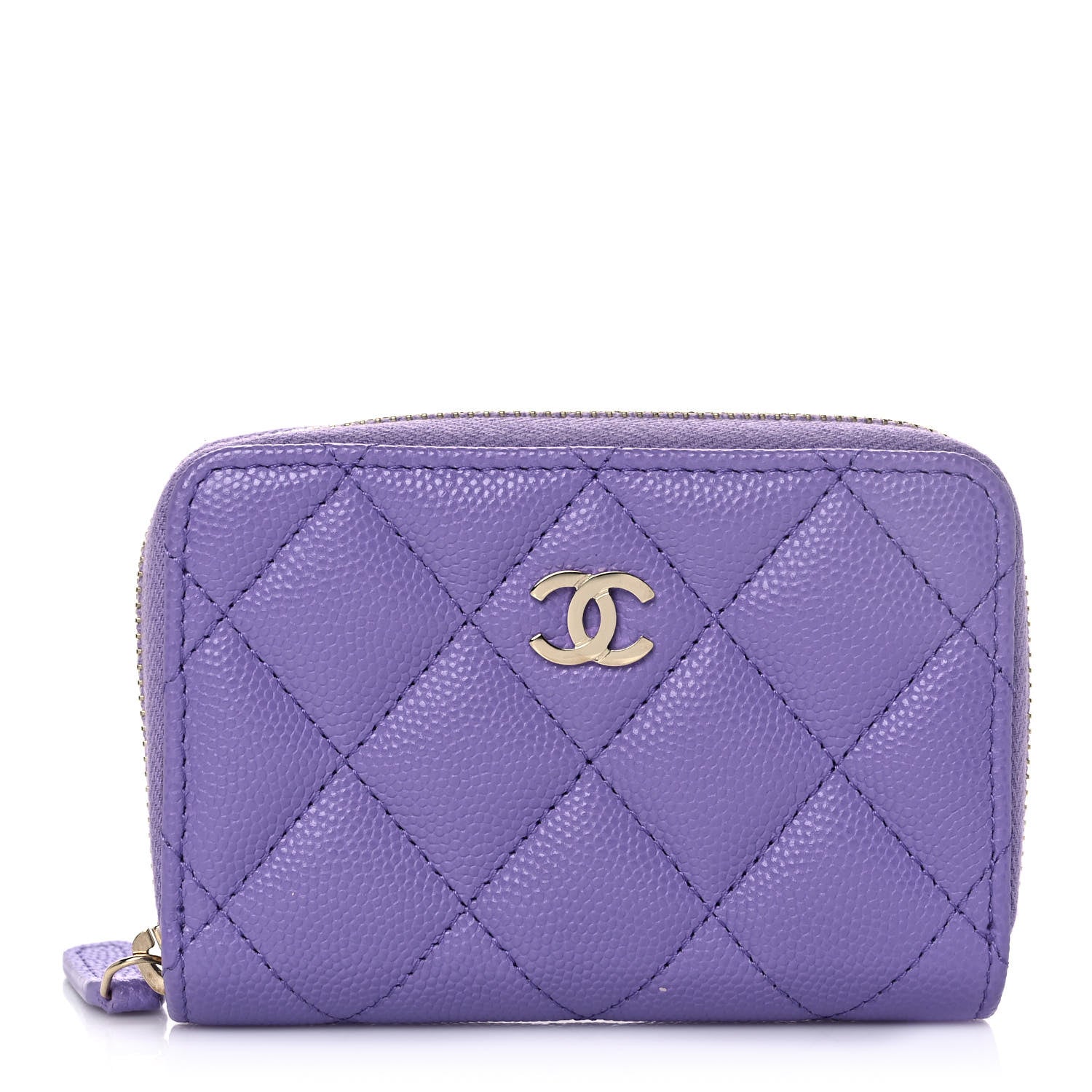 Chanel Caviar Quilted Zip Around Coin Purse Wallet Purple 1 of 10