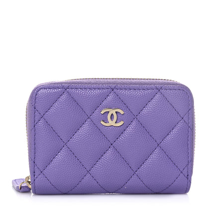 Chanel Caviar Quilted Zip Around Coin Purse Wallet Purple 1 of 10