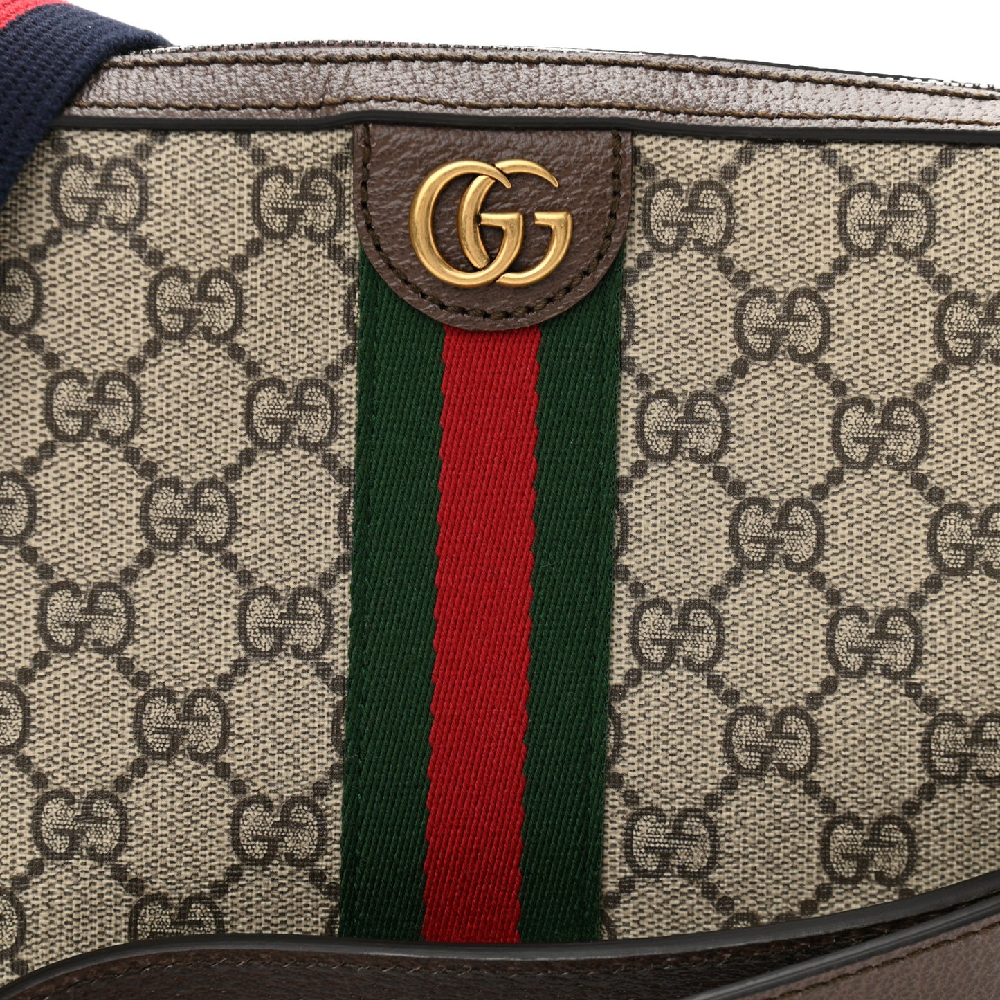 GG Supreme Monogram Textured Dollar Calfskin Web Ophidia Wristlet Shoulder Bag Beige Ebony New Acero