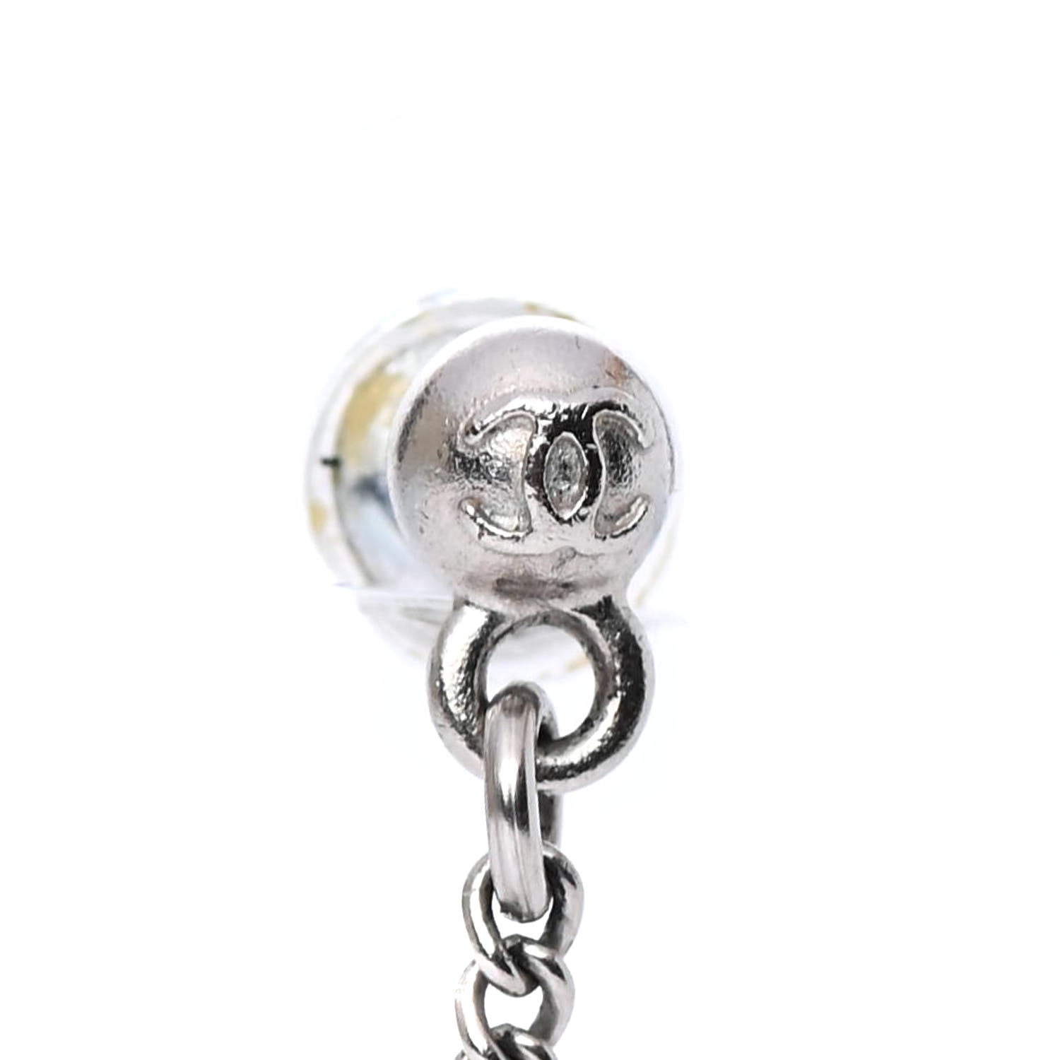 Chanel Baguette Crystal CC Drop Earrings Silver 4 of 4