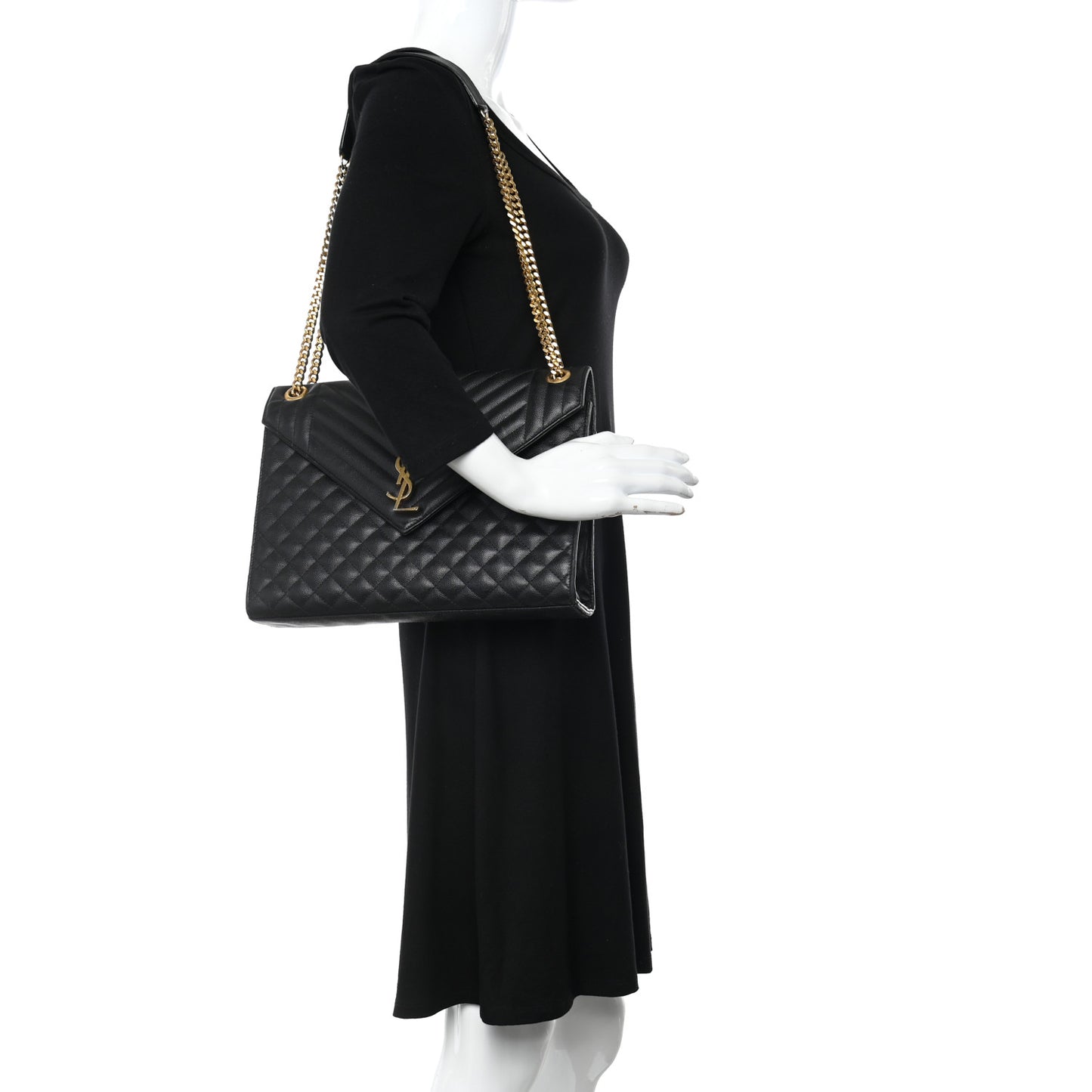 Grain De Poudre Textured Mixed Matelasse Large Triquilt Monogram Satchel Black