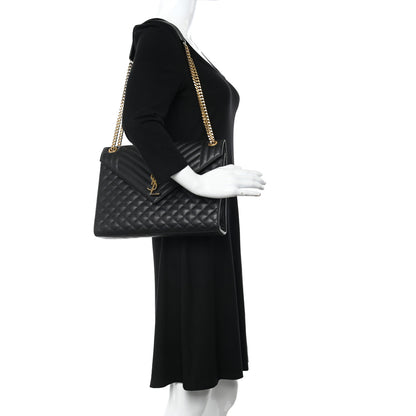 Saint Laurent Grain De Poudre Textured Mixed Matelasse Large Triquilt Monogram Satchel Black 2 of 16