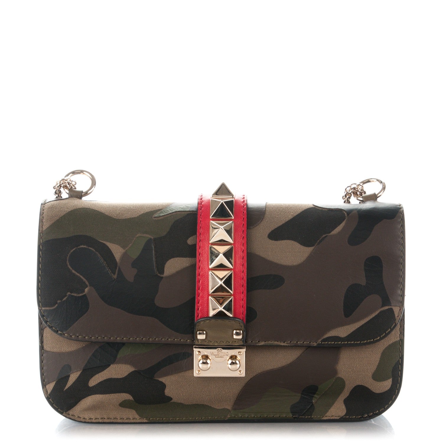 Valentino Garavani Nappa Canvas Camouflage Medium Glam Lock Rockstud Flap Verde 1 of 7