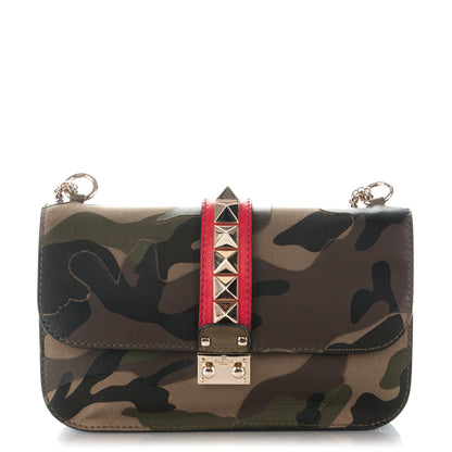 Valentino Garavani Nappa Canvas Camouflage Medium Glam Lock Rockstud Flap Verde 1 of 7