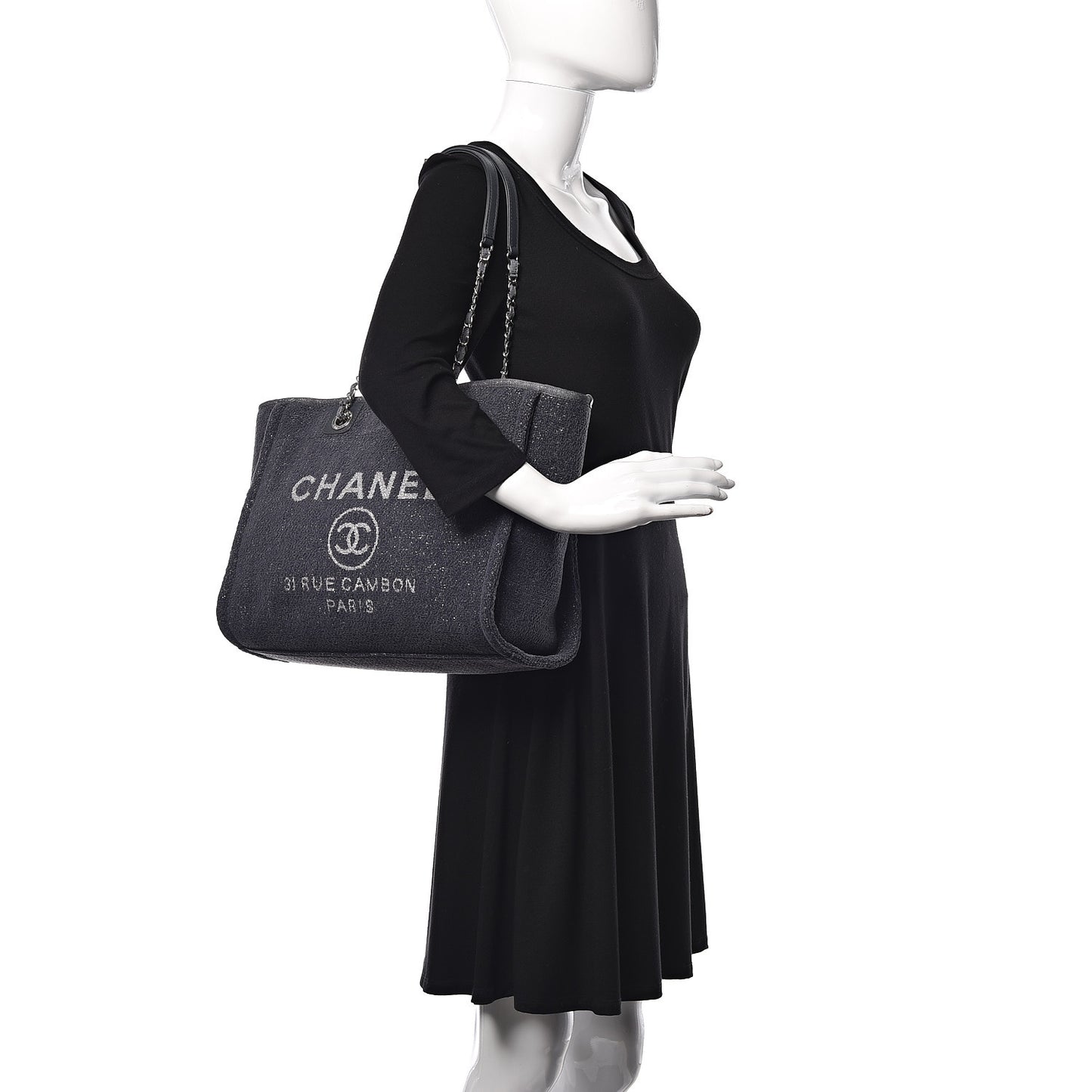 Lurex Boucle Small Deauville Tote Grey
