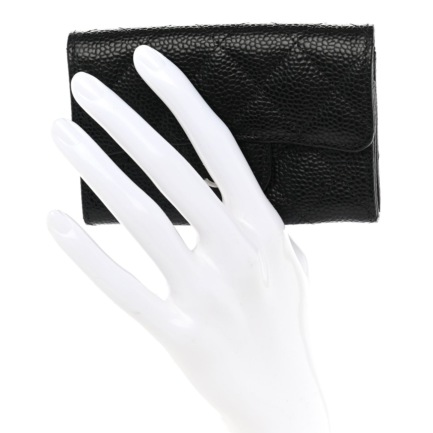 Caviar Quilted Flap Card Holder Black