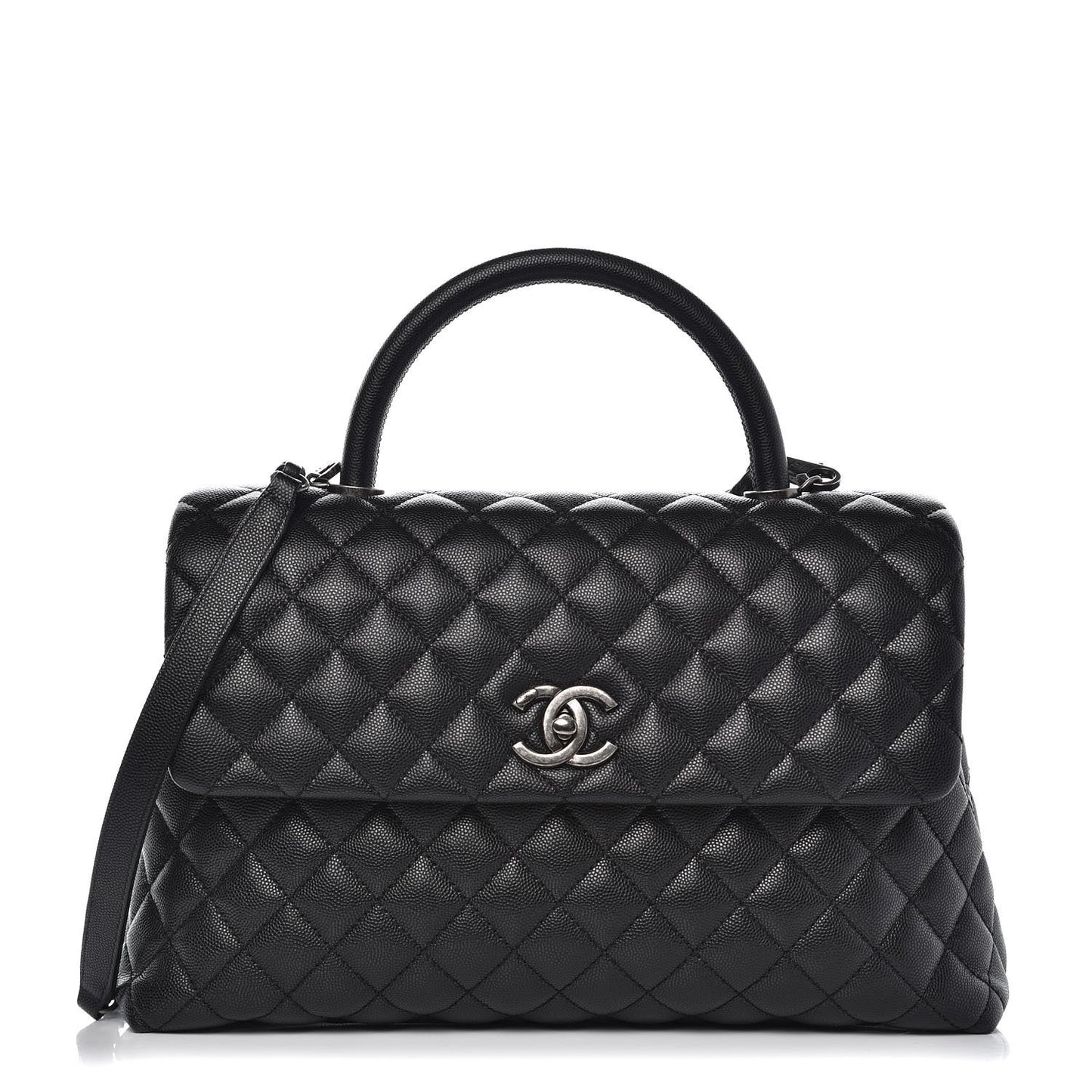 Caviar Quilted Medium Coco Handle Flap Black