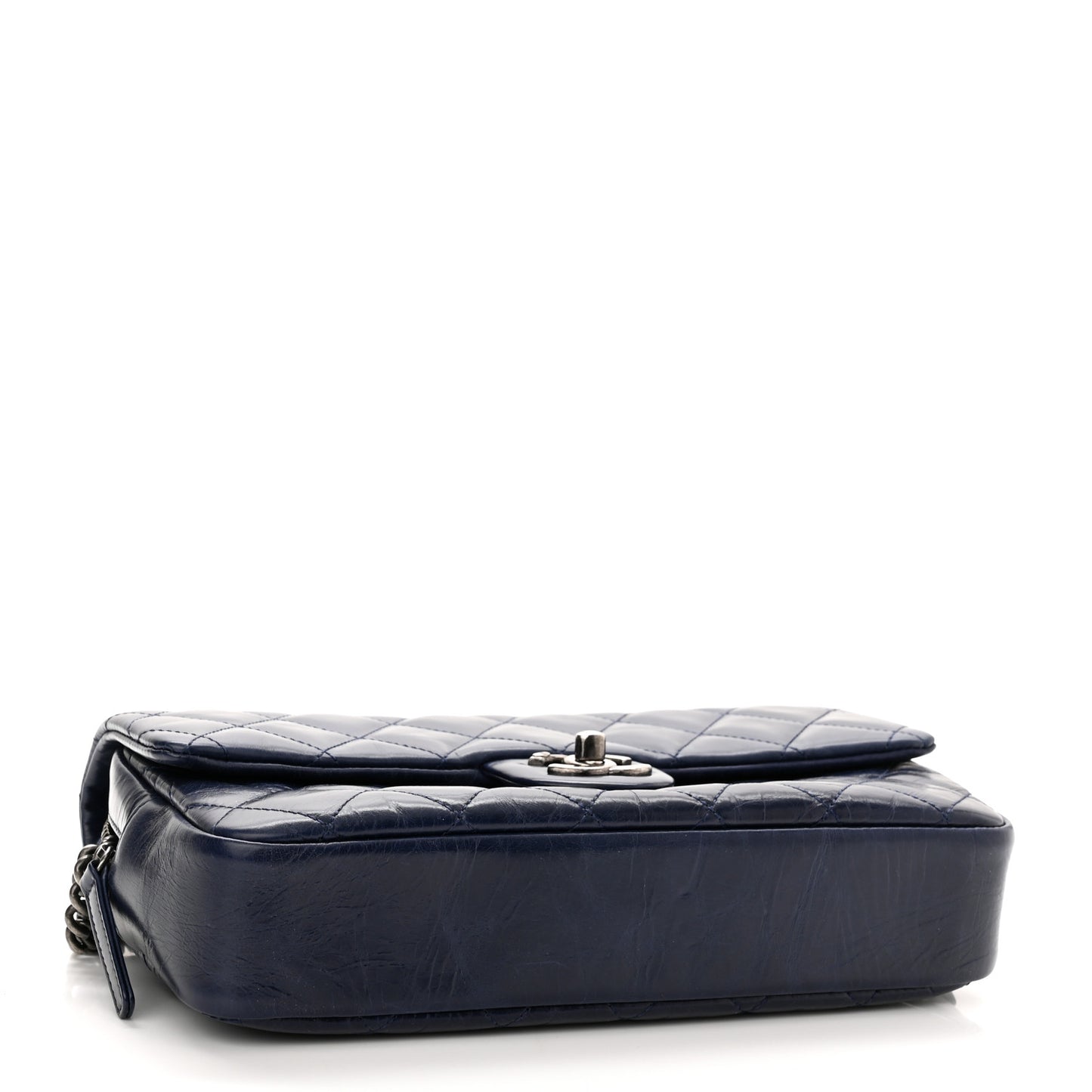 Glazed Calfskin Quilted Medium Duo Color Flap Blue