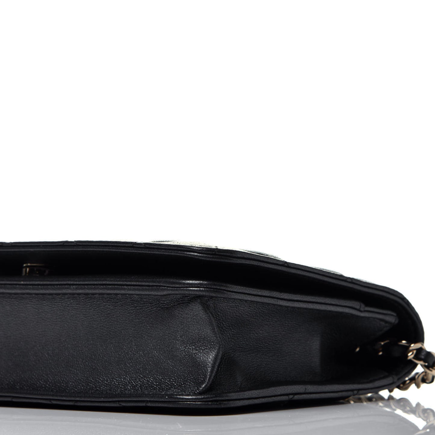 Iridescent Lambskin Quilted Pearl Wallet On Chain WOC Black