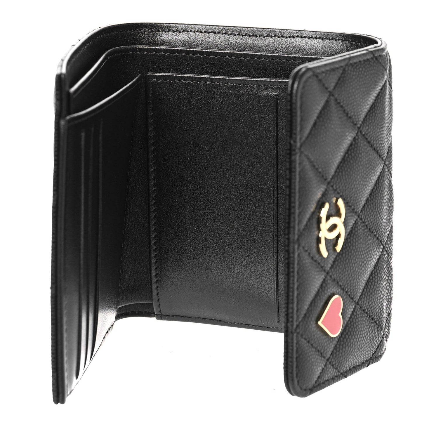 Caviar Quilted Enamel Coco Casino Compact Flap Wallet Black
