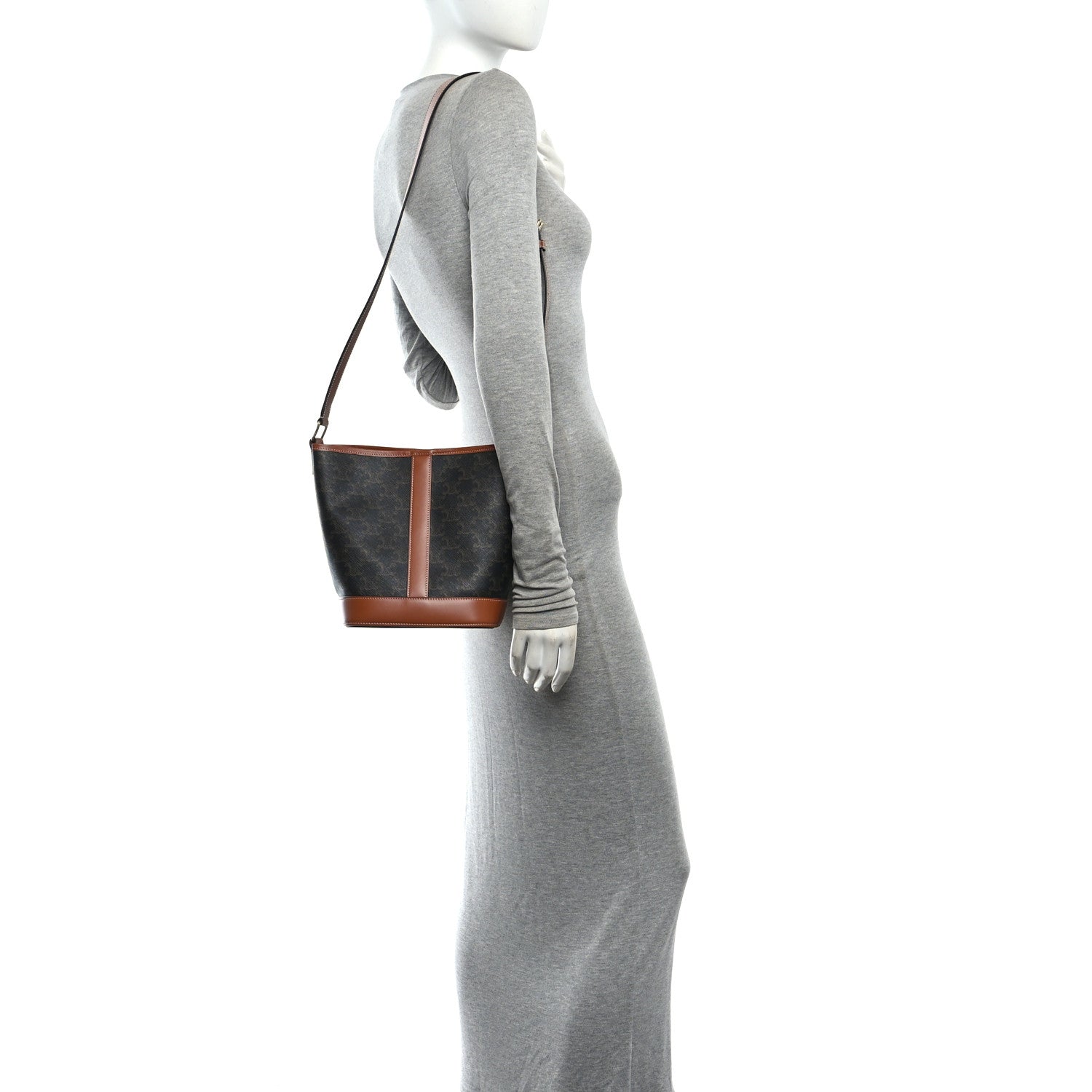Celine Triomphe Canvas Calfskin Small Bucket Bag Tan 2 of 10
