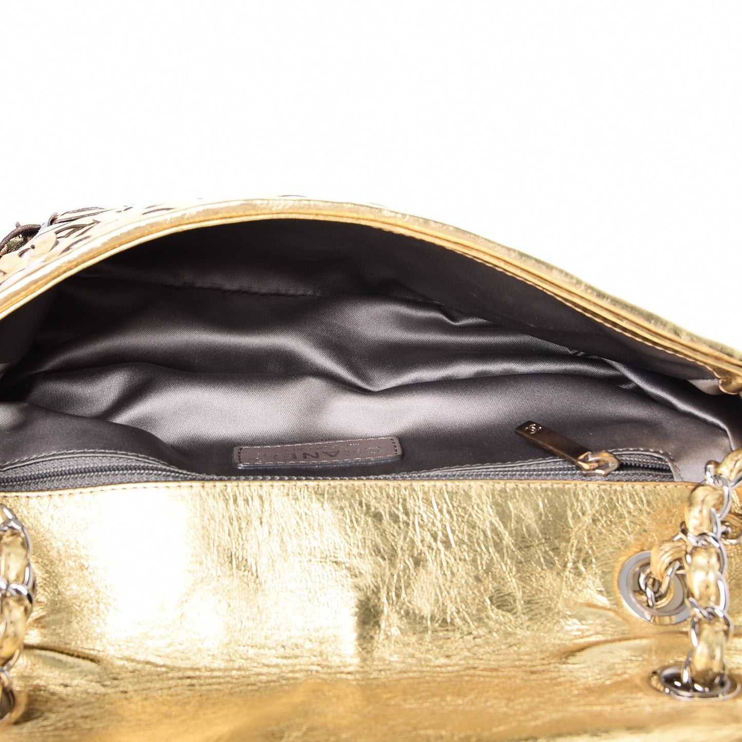 Calfskin Crackled CC Mix Medium Flap Gold Silver