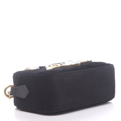 Gucci Velvet Matelasse Marquise Crystals Mini GG Marmont Chain Shoulder Bag Black 4 of 10