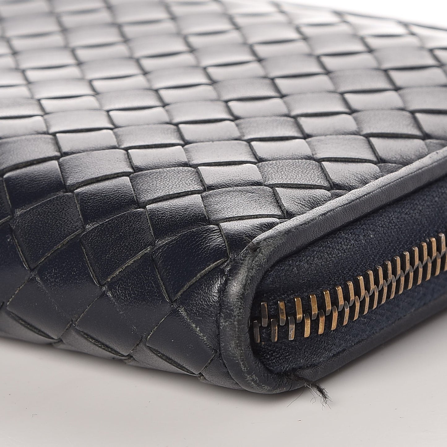 Nappa Intrecciato Zip Around Wallet Denim
