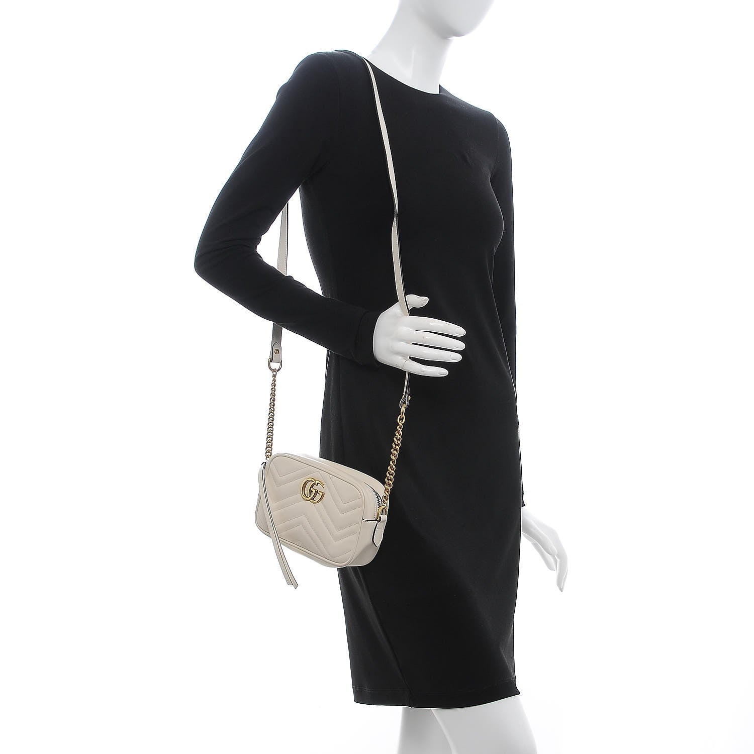 Gucci Calfskin Matelasse Mini GG Marmont Chain Shoulder Bag White 2 of 10