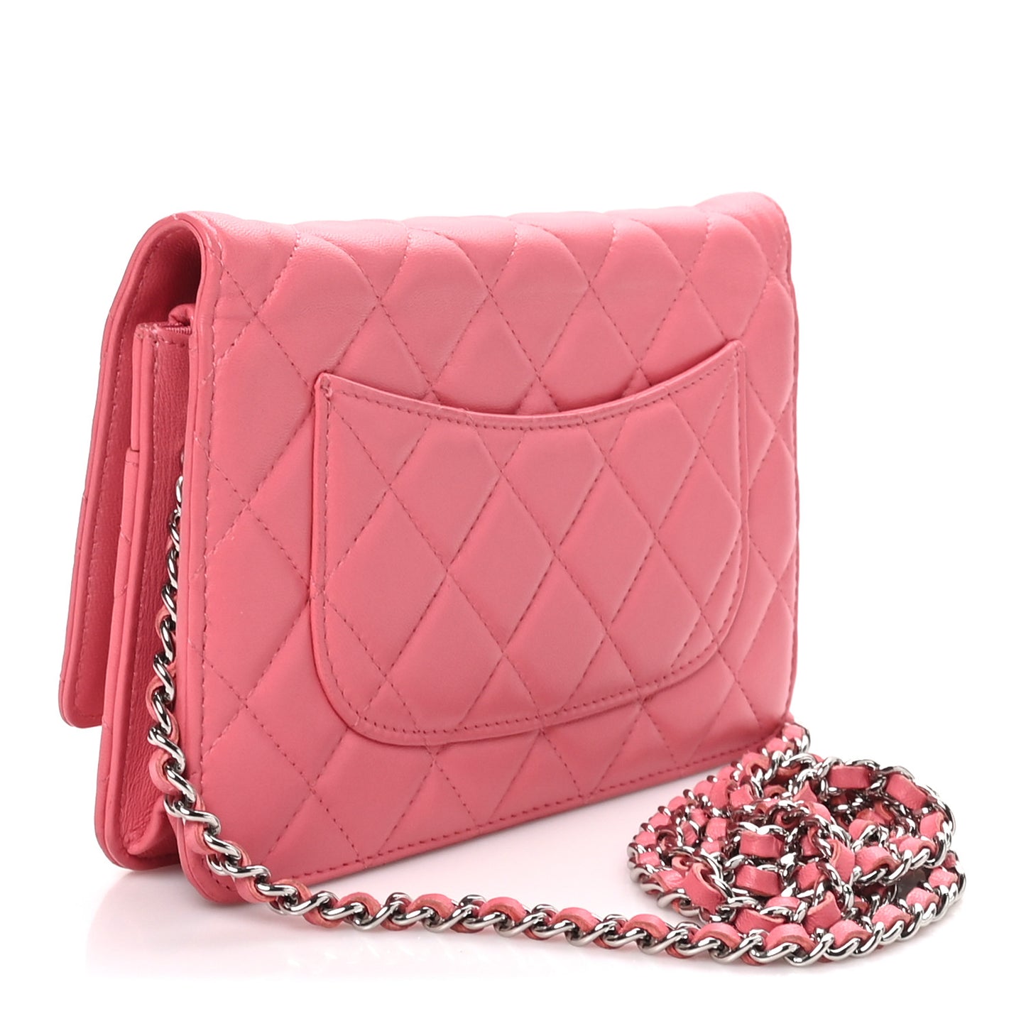 Lambskin Quilted Wallet On Chain WOC Pink