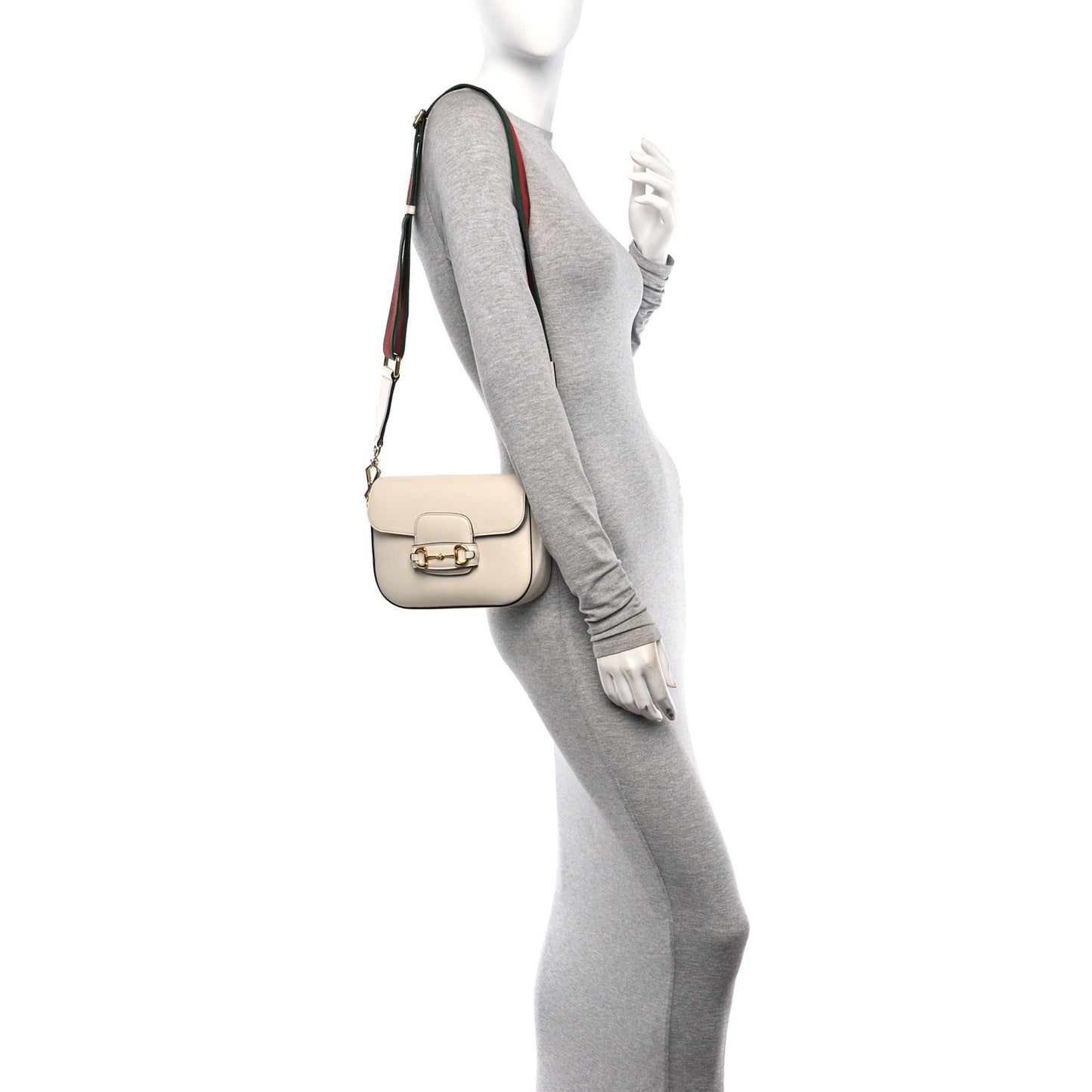 Azalea Calfskin Web Mini Horsebit 1955 Shoulder Bag Mystic White