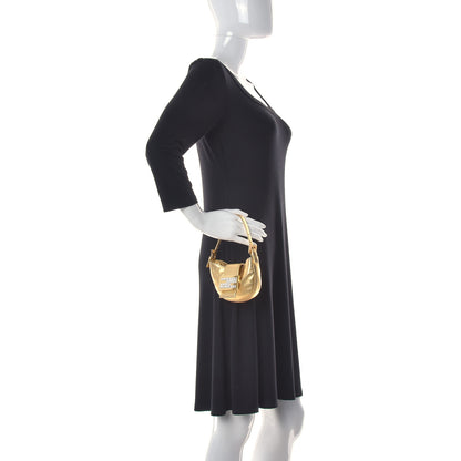 Fendi Metallic Calfskin Crystal Mini Half Moon Baguette Gold 2 of 12
